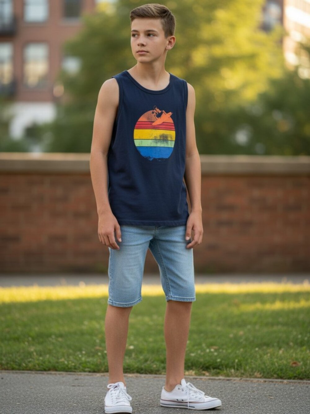 Thereabouts Tank Top‎ Boys L 14/16 Retro Surfer Graphic Sleeveless